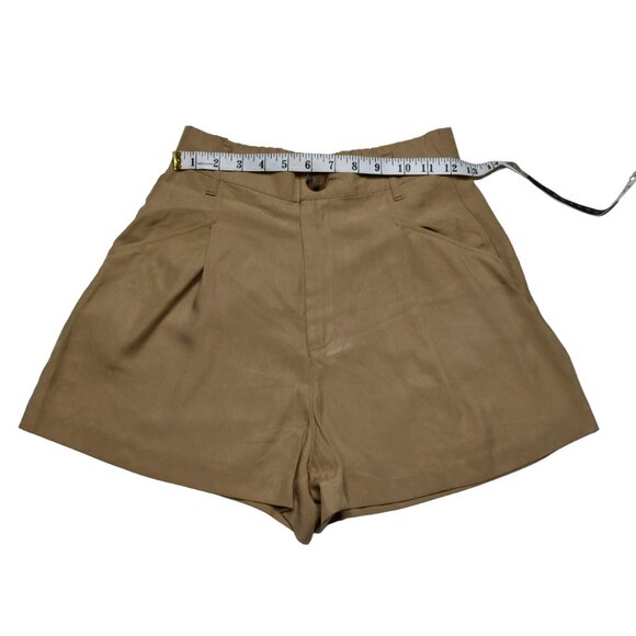 Zara Women's Pleated High Waisted Shorts in Camel Brown, size Extra Small - Picture 9 of 11